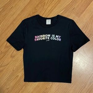 PINK Rainbow Is My Favorite Color Women’s Sz L Crop Top Shirt